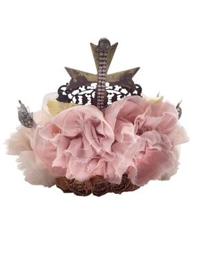 Vintage Embellished Crown Decor, Shabby Pink Floral Crown, Romantic Cottagecore